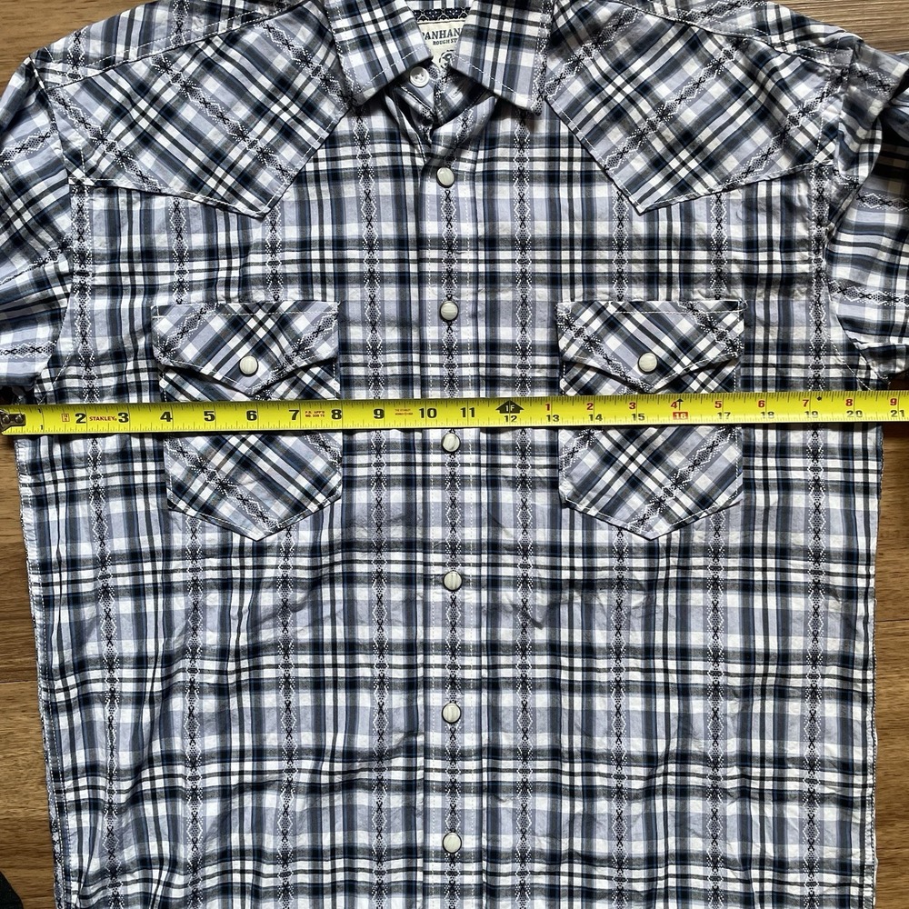 Panhandle Rough Stock Shirt Womens Small Plaid Western Pearl Snap Embroidered - Picture 11 of 15